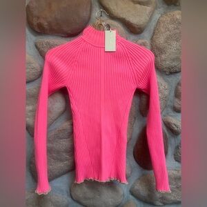 RAMY BROOK NY NWT Hot Pink Mock Neck Ribbed top Holidays!! Beautiful! L